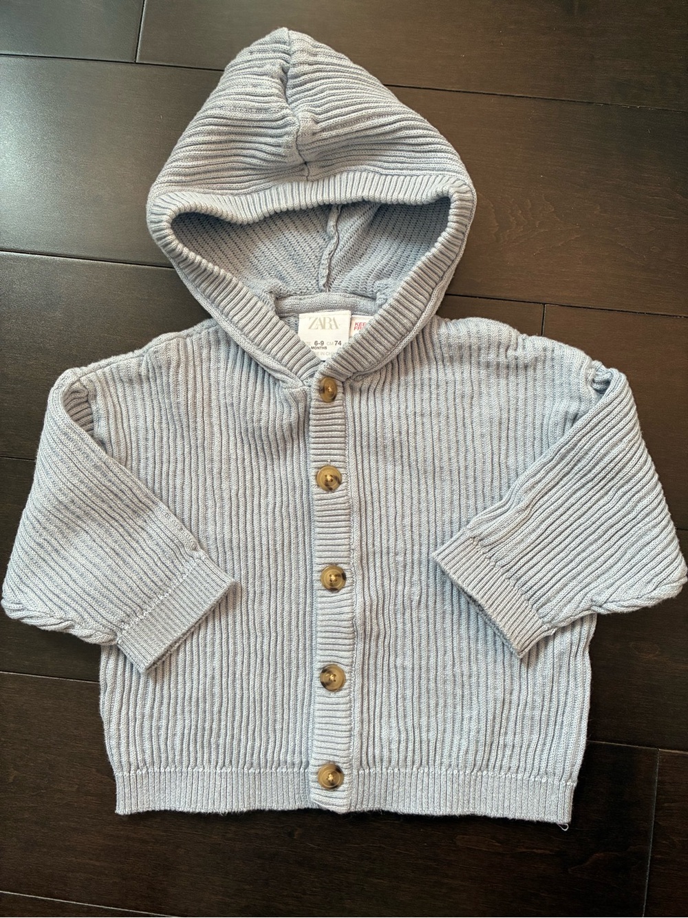 Zara Light Blue Hooded Rib Knit Cardigan for Kids